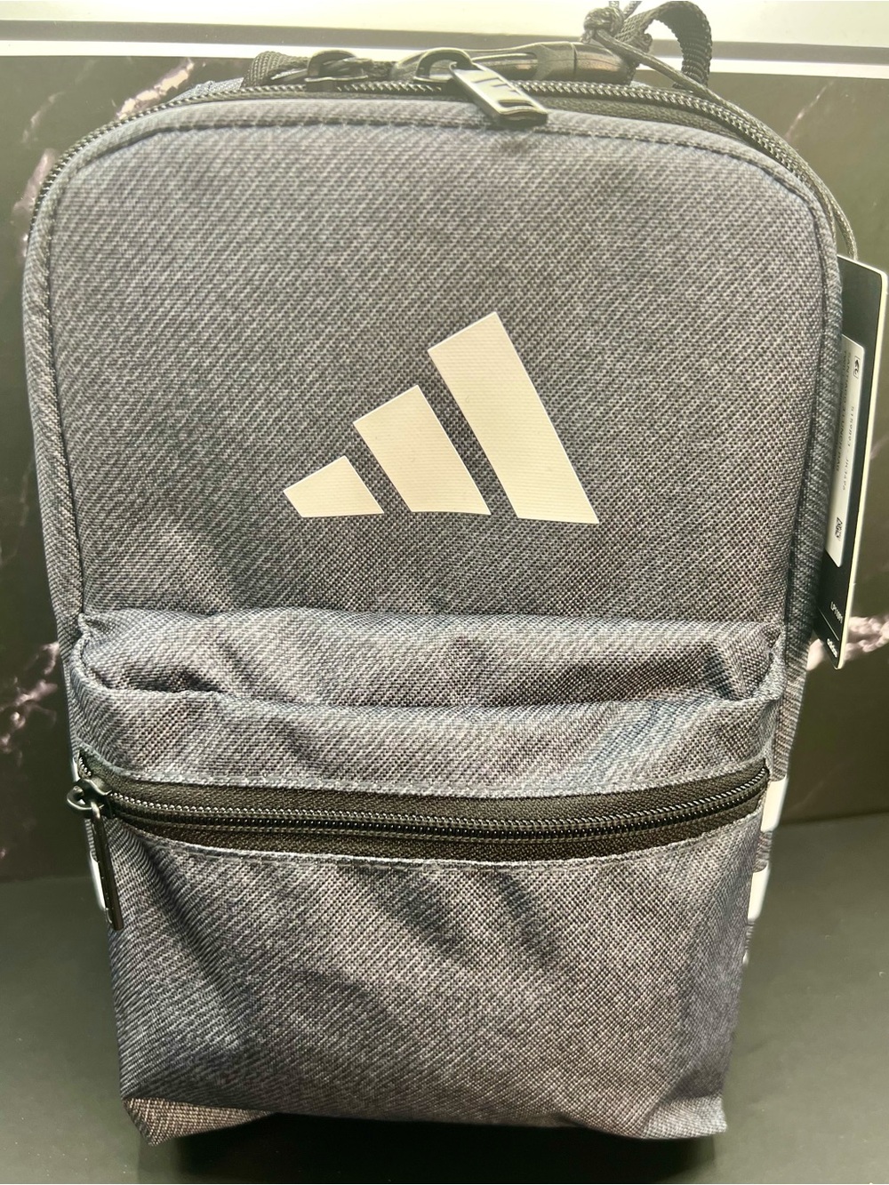 Adidas Santiago 3 Twill Onix Grey/Black Lunch Bag with Front Zip Pocket NWT